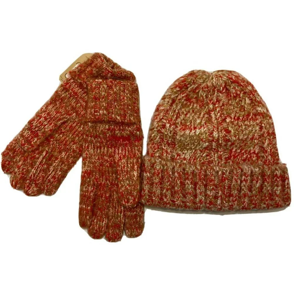 Frye & Co NWT Scarlet Space Dye Beanie & Matching Gloves w/Cuff  Coral Tan Cream - Picture 6 of 12